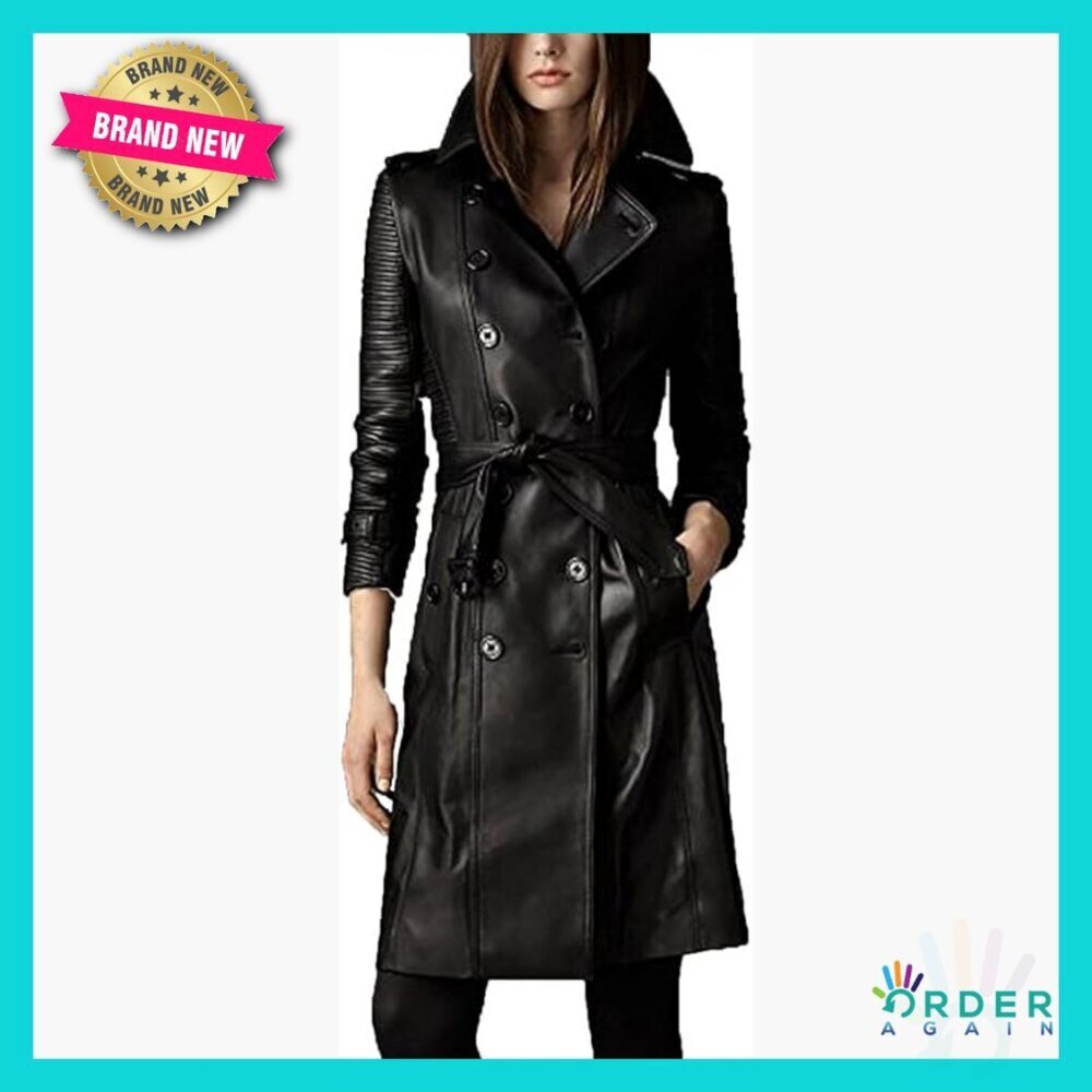 Lambskin Leather Jacket Kimono Style Quilted Sleeves Elegant Trench Coat